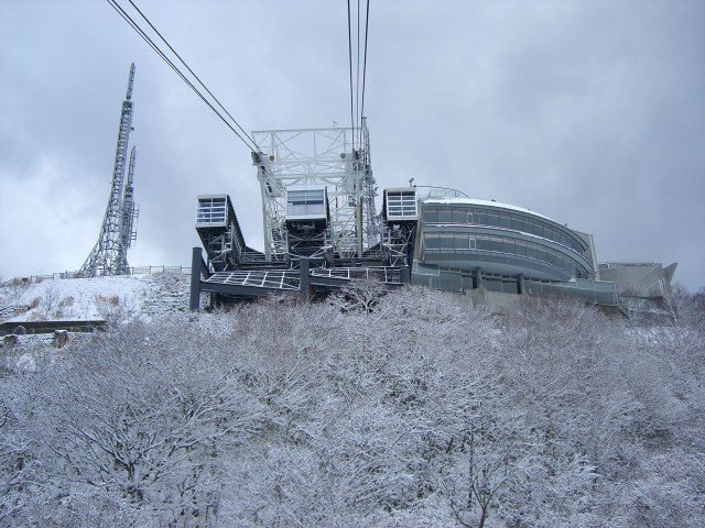 搭乘空中缆车前往函馆山的山顶