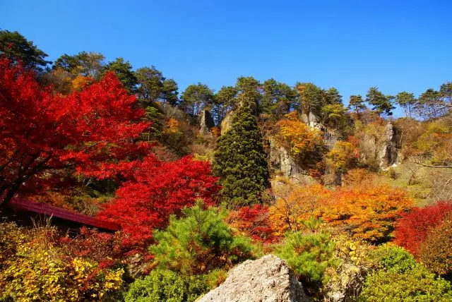 Sheer cliffs adorned with autumn colors.