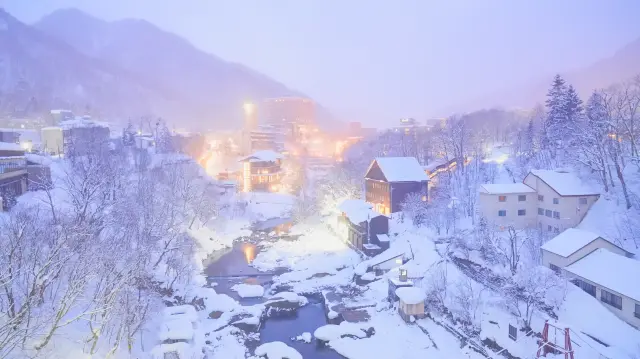 The beautiful, snow-covered Jozankei Onsen.