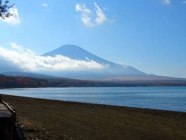 從山中湖畔看到的富士山