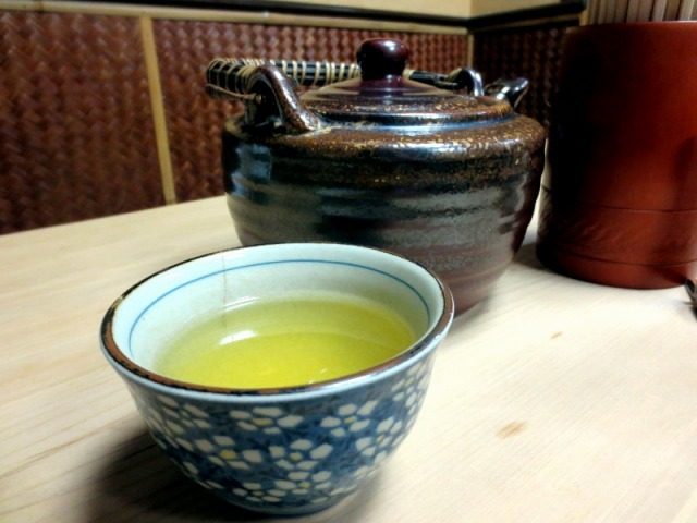 Free green tea was served.