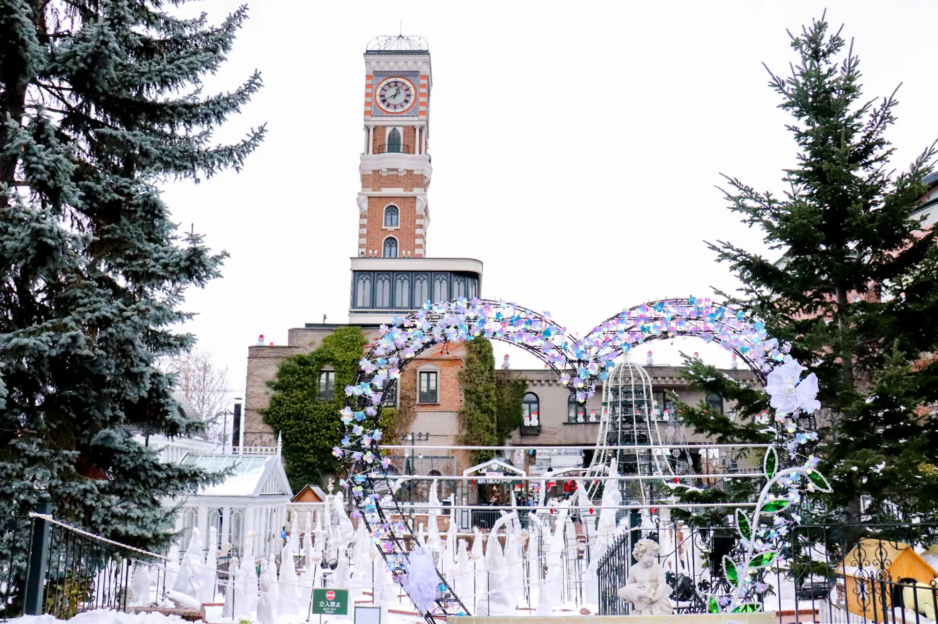 雪景色とイルミネーションが楽しめる。昼でも華やか