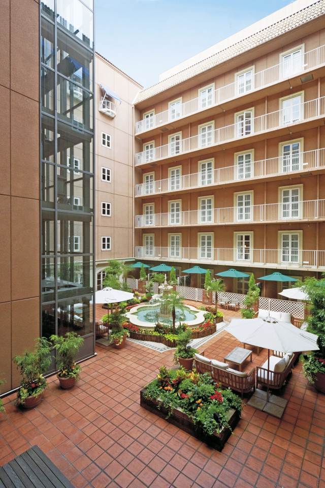 The hotel courtyard