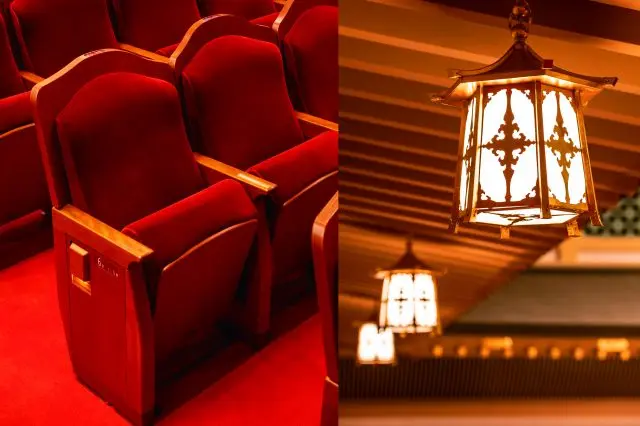 観劇のしやすさや心地よさに配慮した劇場内。照明器具や細部の意匠にも目を凝らしてみましょう。
