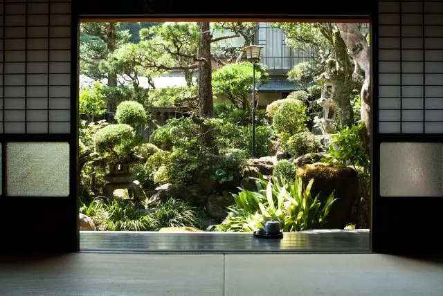 日本の様式美を感じさせてくれる苔むした中庭。