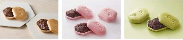 Kame no Monaka. Sakura powder for the pink product and Matcha powder for the green product