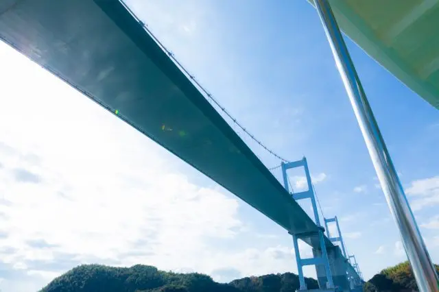 海上から見た来島海峡大橋の姿は壮観