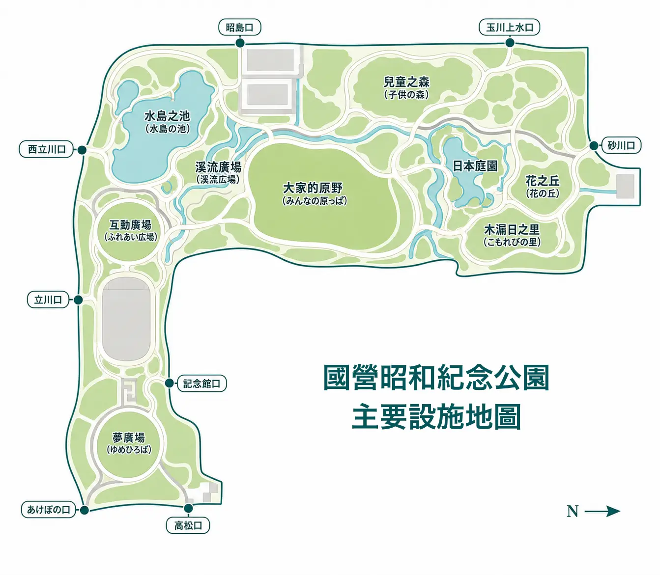 國營昭和紀念公園主要設施地圖