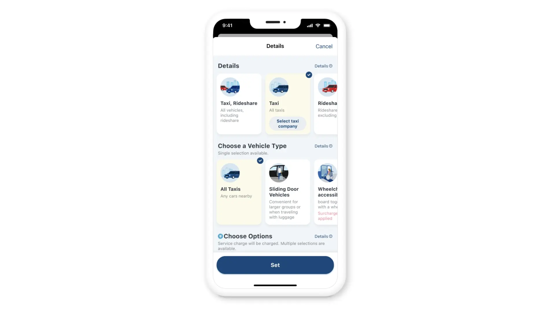 Request a taxi that meets your preferences with Ride Preferences.