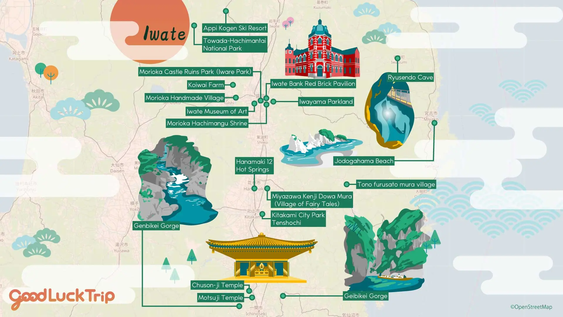 แผนที่จุดน่าเที่ยวในจังหวัดอิวาเตะ
