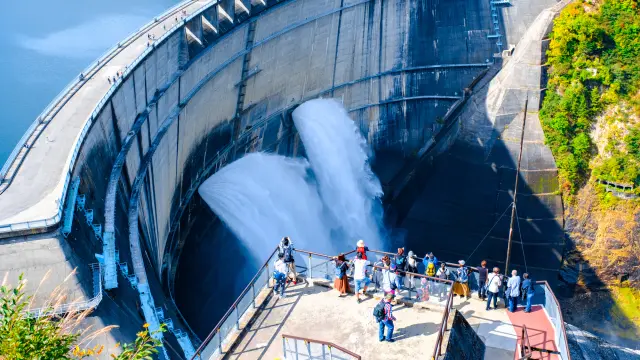 Whopping sprays in a true sight to see at Kurobe Dam, Japan's tallest dam