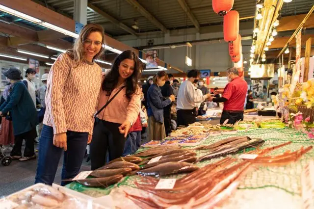 The market is filled with fresh seafood landed that day