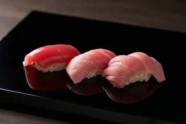Edomae sushi, known for its reddish rice
