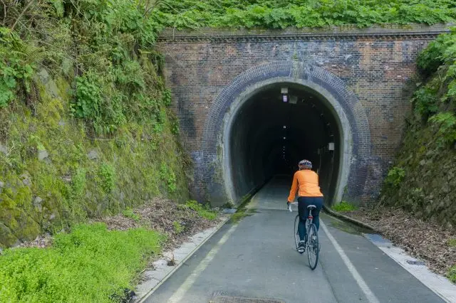 Cycling while reminiscing about the old steam locomotives. Pictured: Nagahama Tunnel