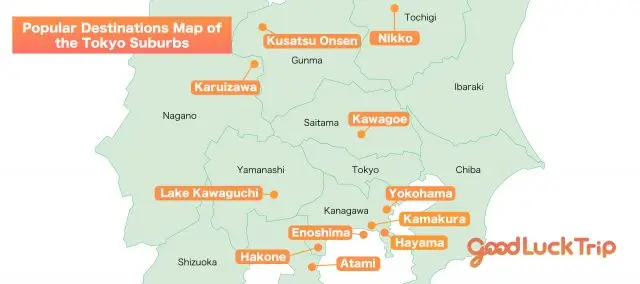 Map of Tourist Spots Near Tokyo