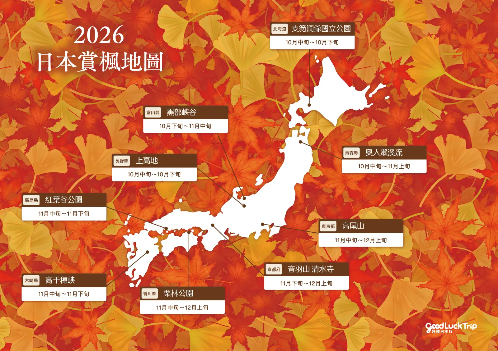 日本紅葉地圖