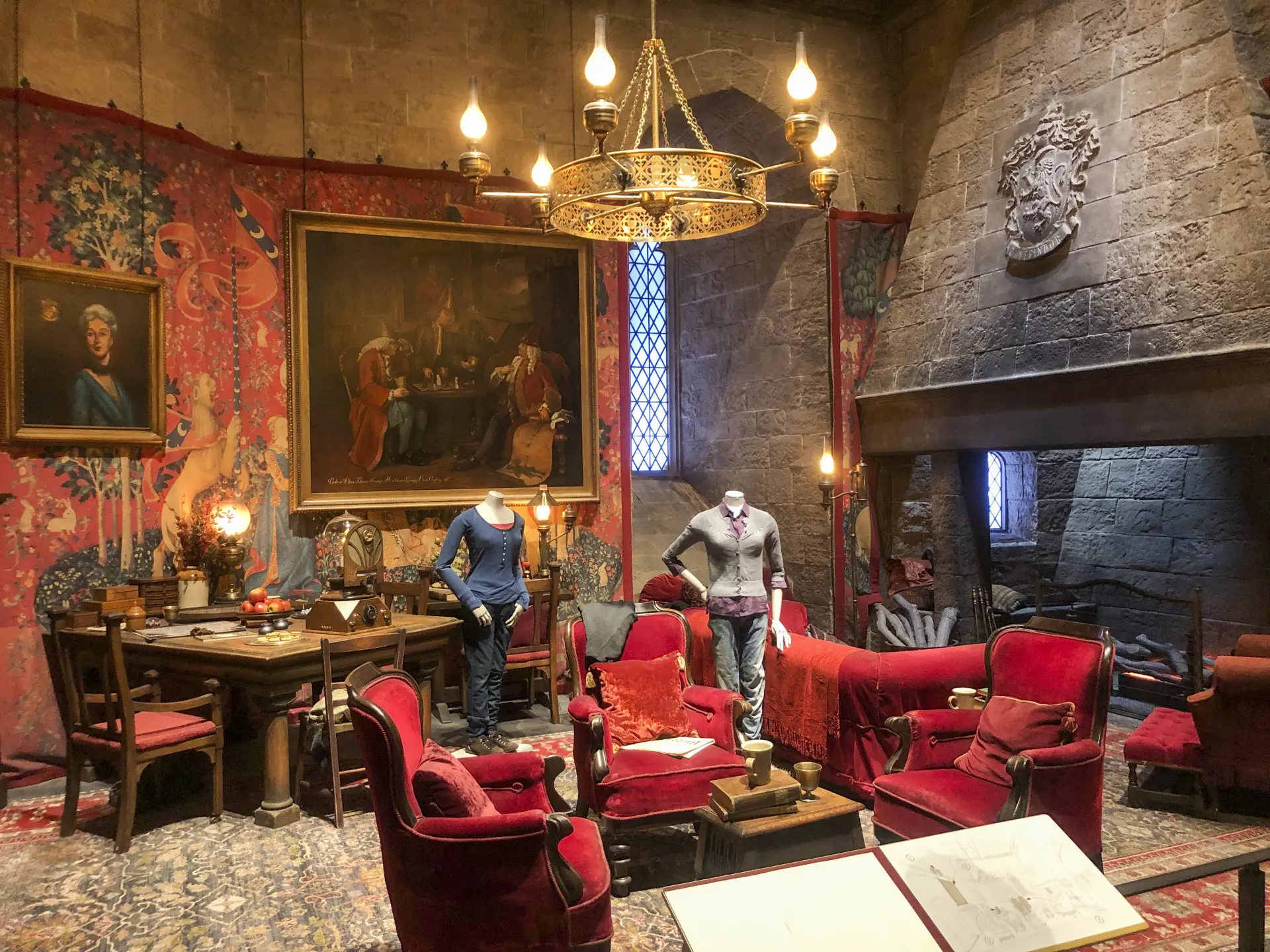 The Gryffindor common room and sofas set with a believable bit of wear