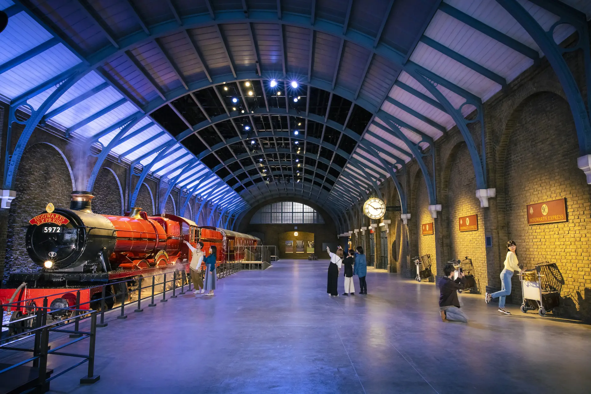 Steel frame and brick interior evoke the look and feel of a British train station.