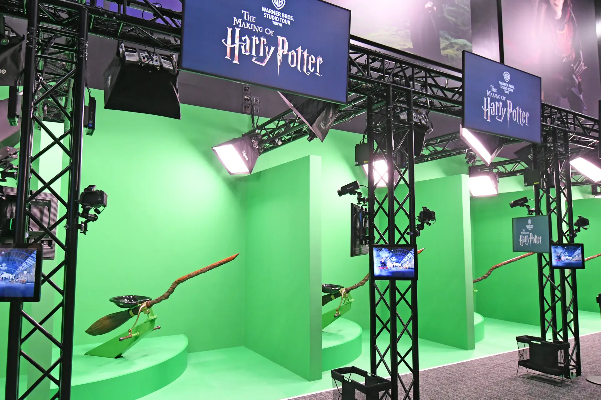 Experience the feeling of riding a broomstick through the skies via green screen