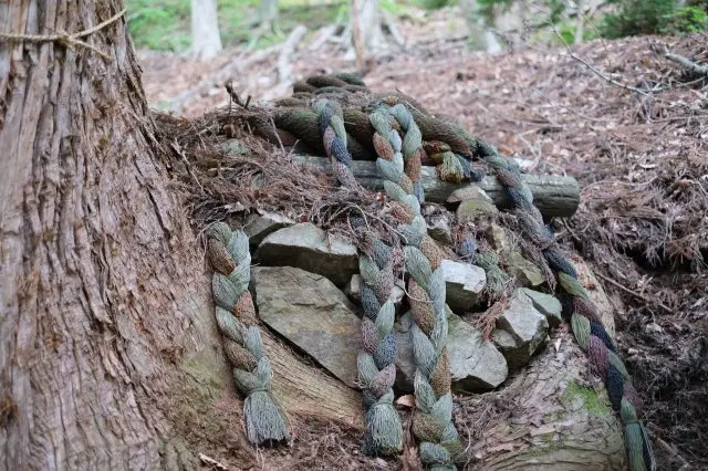 The sight of a Shimenawa (ritual rope) made of fishing nets points to the deep ties between the shrine and sea.