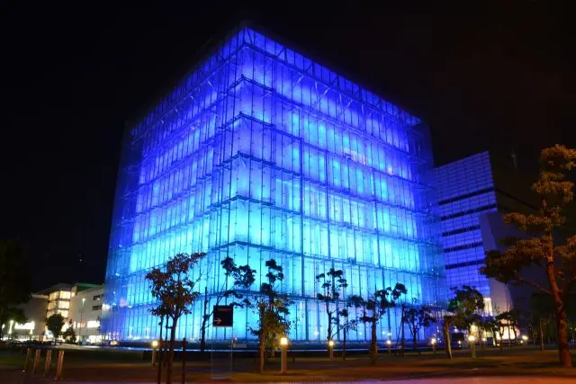 The West Building is illuminated every evening.