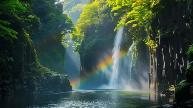 高千穂峡を象徴する光景が広がる真名井の滝は必見だ