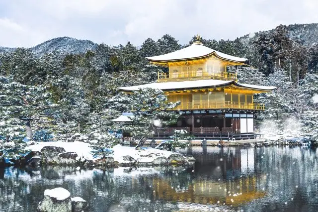 A golden pavilion nestled in the greens of Kitayama.