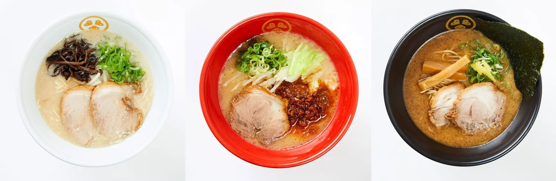 From left: The creamy and rich goodness of “Tonkotsu ramen“. “Miso Tonkotsu", a dish with full flavor and aroma. The combo of seafood and tonkotsu “Tonkotsu soy-sauce” doubles its umami and savory.