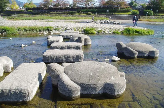尋找鋪設在鴨川河中的形狀獨特的飛石