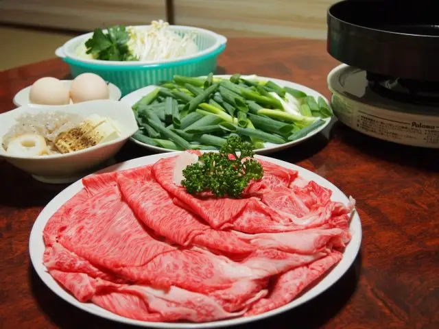 Omi Beef, known for its beautiful marbling, in irresistible shabu-shabu style.