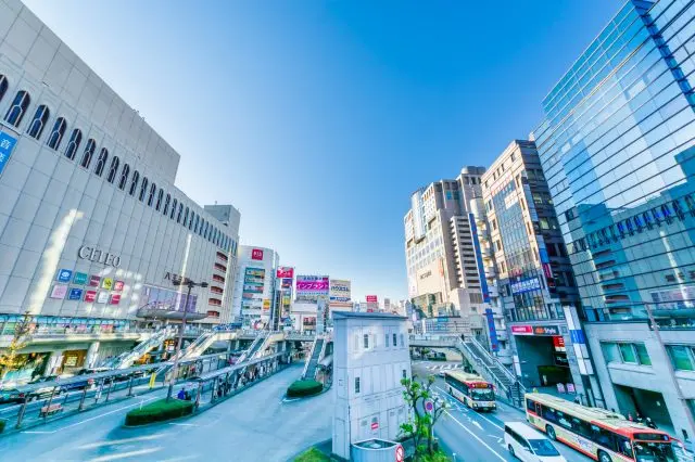 The city area around Hachioji Station, lined with commercial facilities.