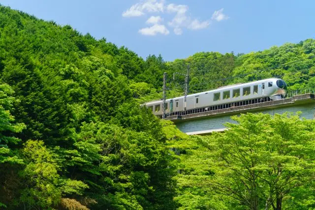 前往秩父、長瀞的途中，透過車窗可以欣賞埼玉豐富的自然風光