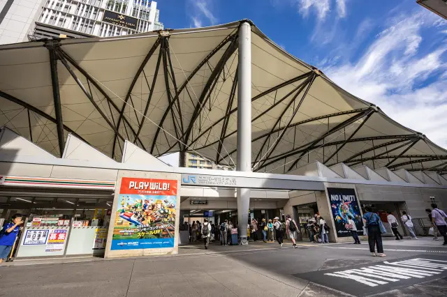 This is JR Universal-city Station. The station building is designed to resemble a sailboat.