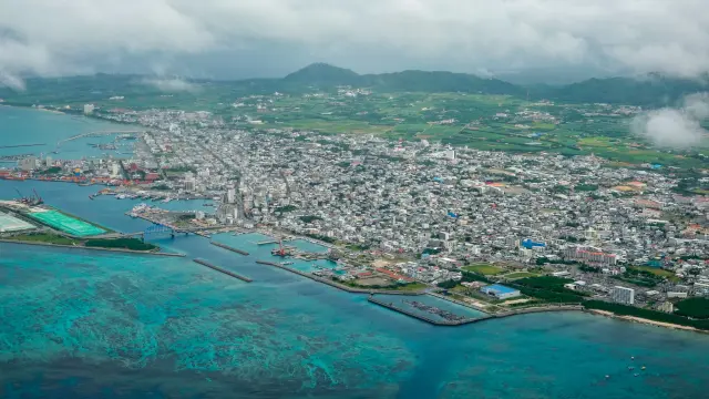 The stunning coral reef seas and Ishigaki Island's cityscape