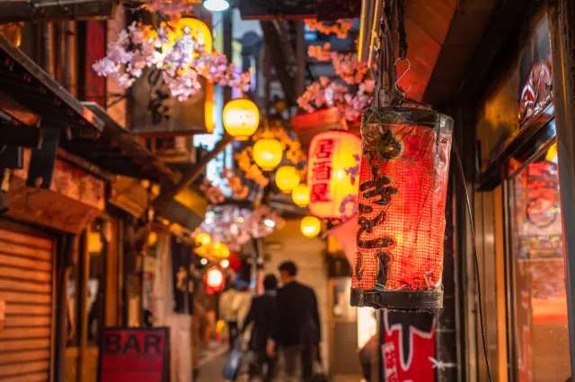 Yokocho alleys often feature red lanterns and retro signs, creating a nostalgic atmosphere.