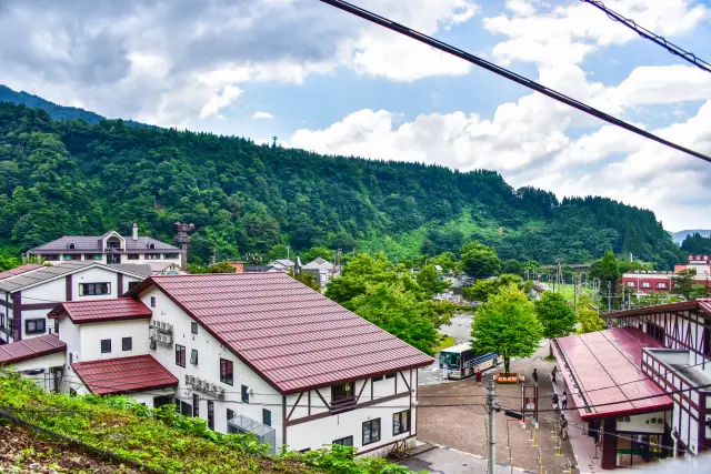 Tateyama Station as seen from above from the cable car