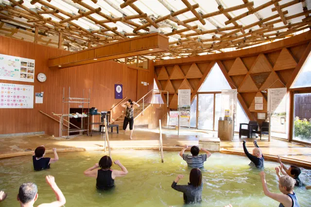 The “aquatic exercise pool” allows you to move your body while soaking in warm water.