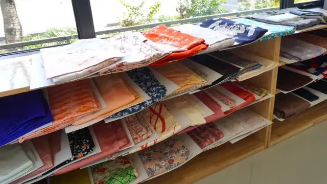 The rental kimono come in a wide variety of patterns and sizes.