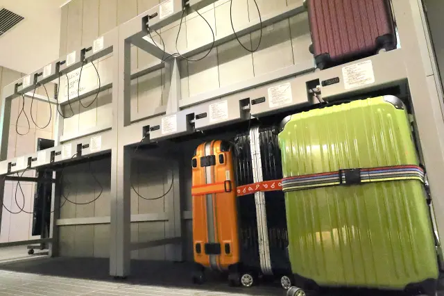 The lobby is equipped with large lockers that can easily accommodate big suitcases.