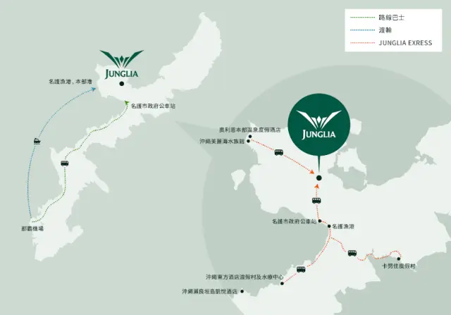 前往JUNGLIA沖繩的交通地圖