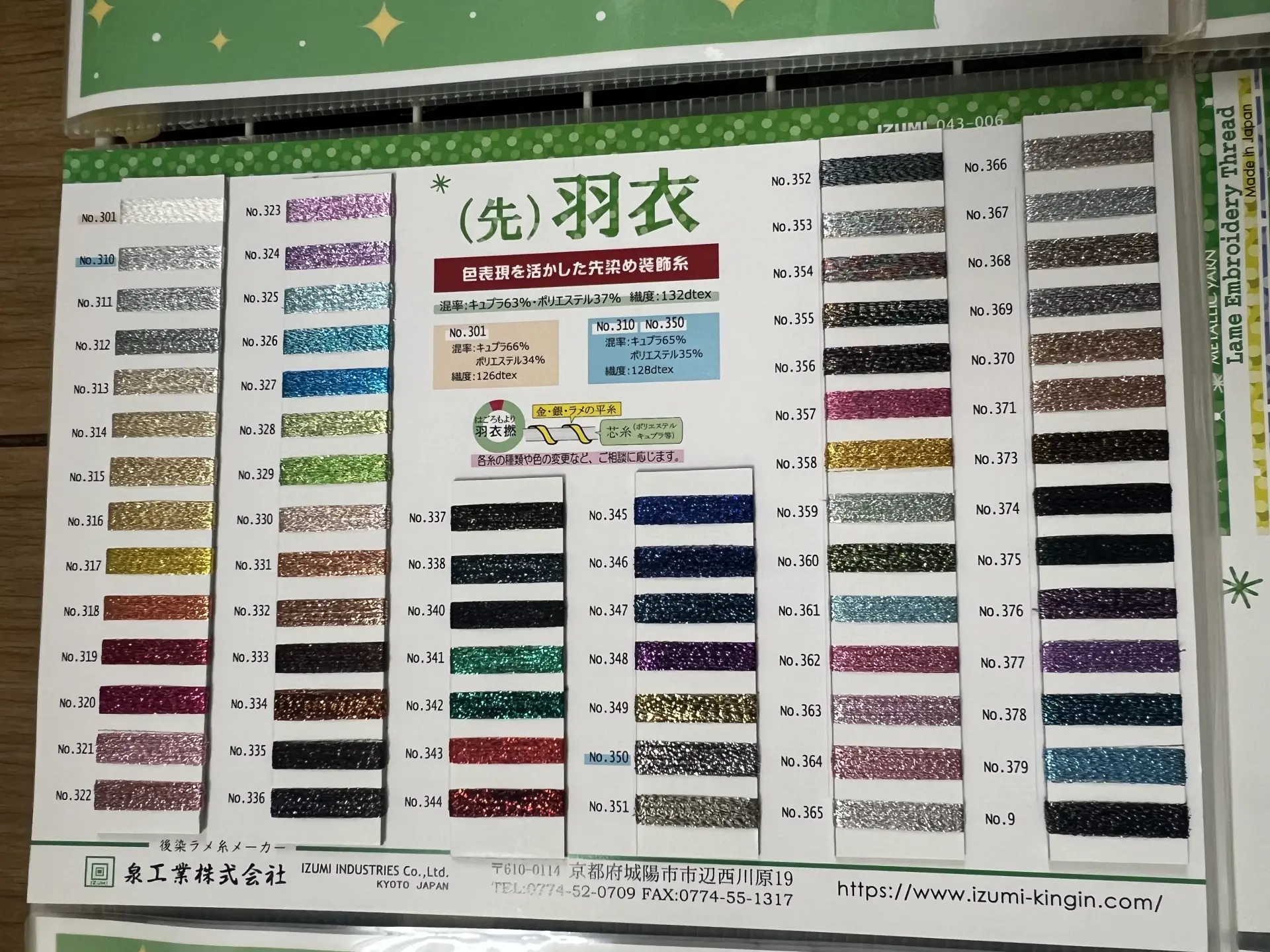 ラメ糸がキラキラ光る羽衣撚