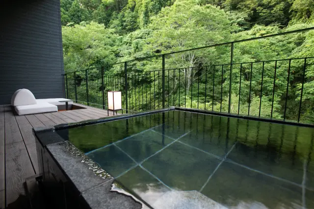 En-suite open-air baths in every room filled with direct spring waters.