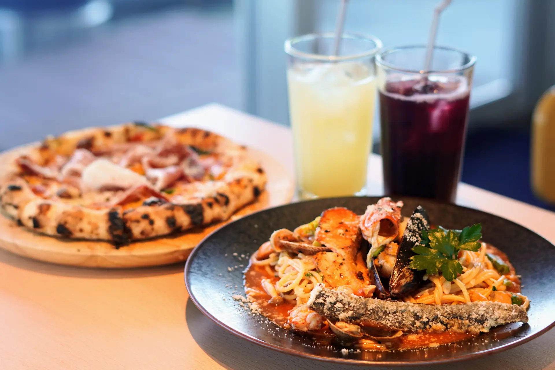 The pescatore is packed with the rich flavors of fresh seafood.