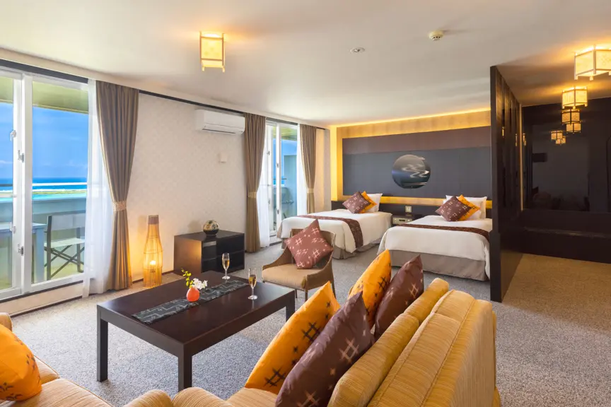 點綴著島嶼傳統工藝紋樣的客房設計