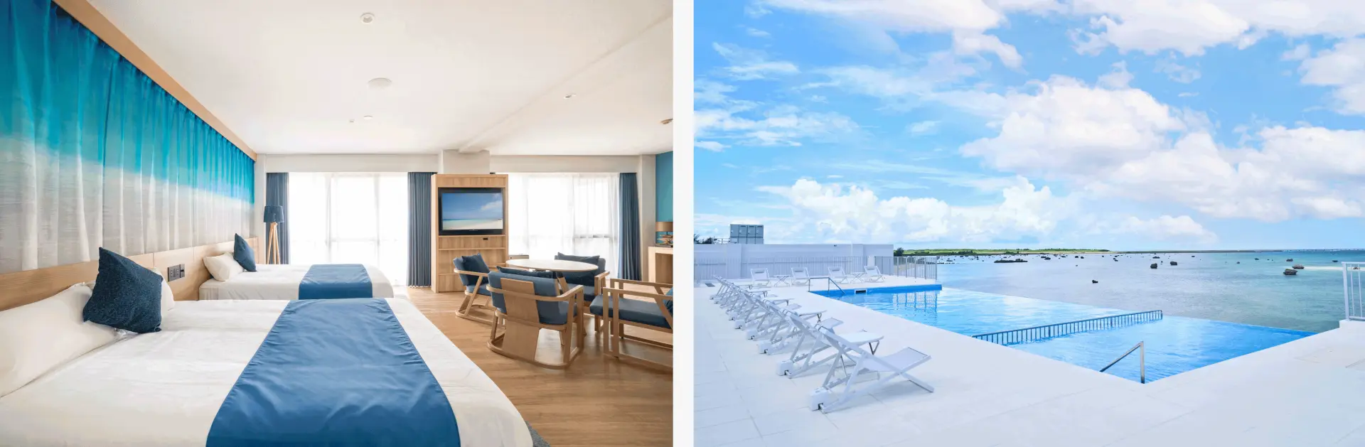 充滿南國風情的客房與可一覽絕美景致的泳池