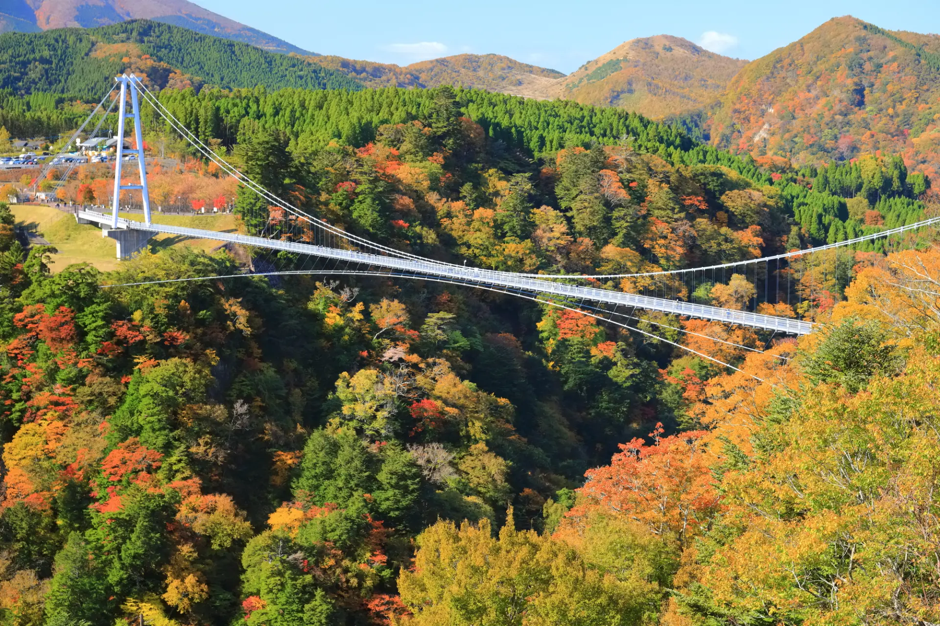九重“夢”大吊橋の周囲も紅葉で染められる