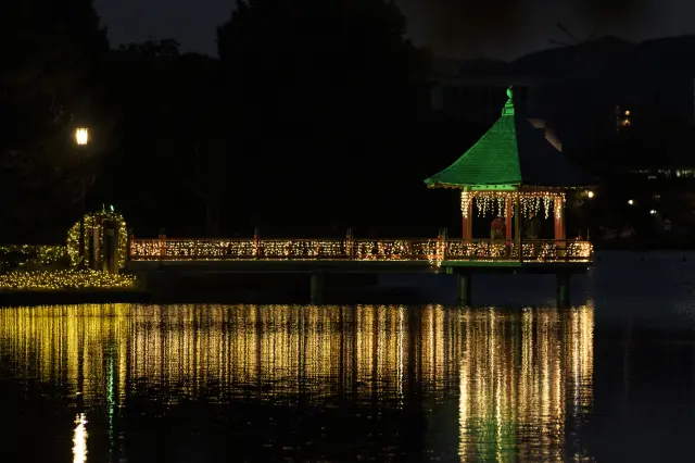 日中とは異なる幻想的な空間が広がるイベント期間中の公園