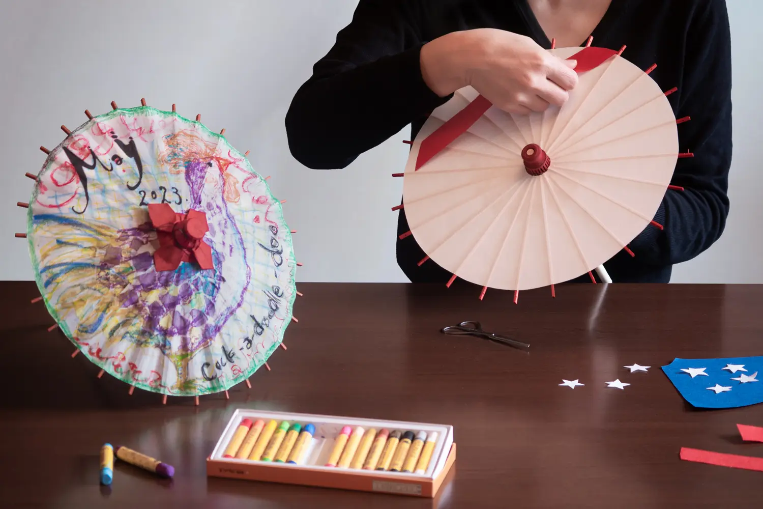 ミニ和傘のコラージュ体験