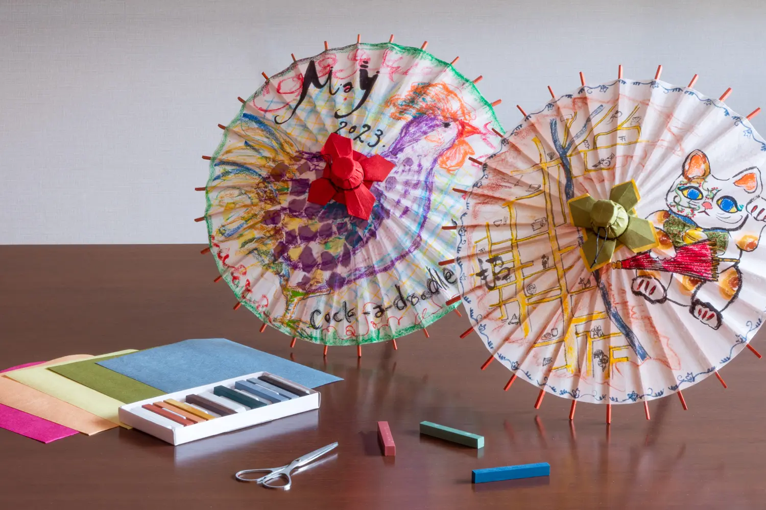 ミニ和傘のコラージュ体験