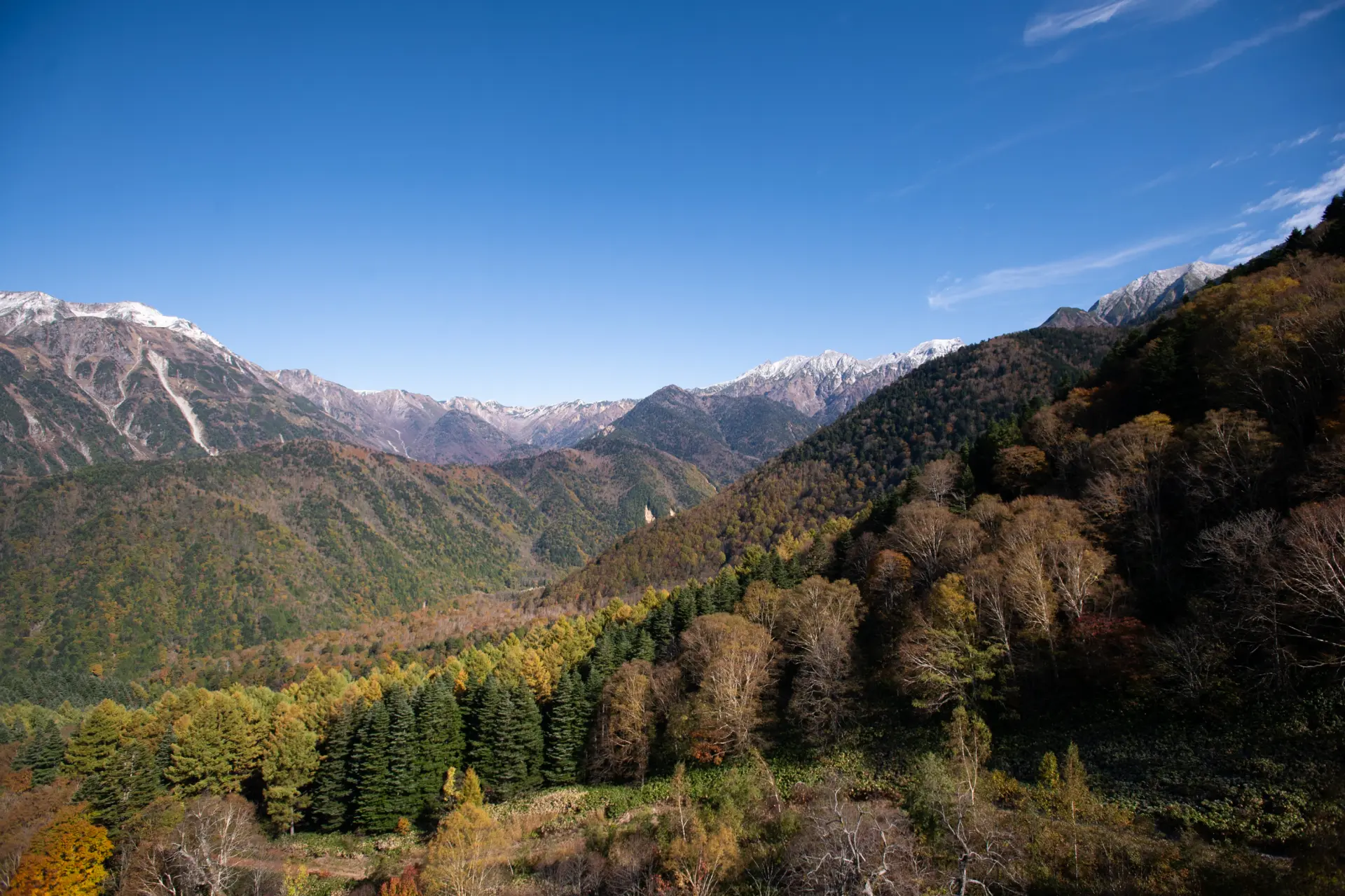 Mountains around the mid slopes dyed in autumn colors